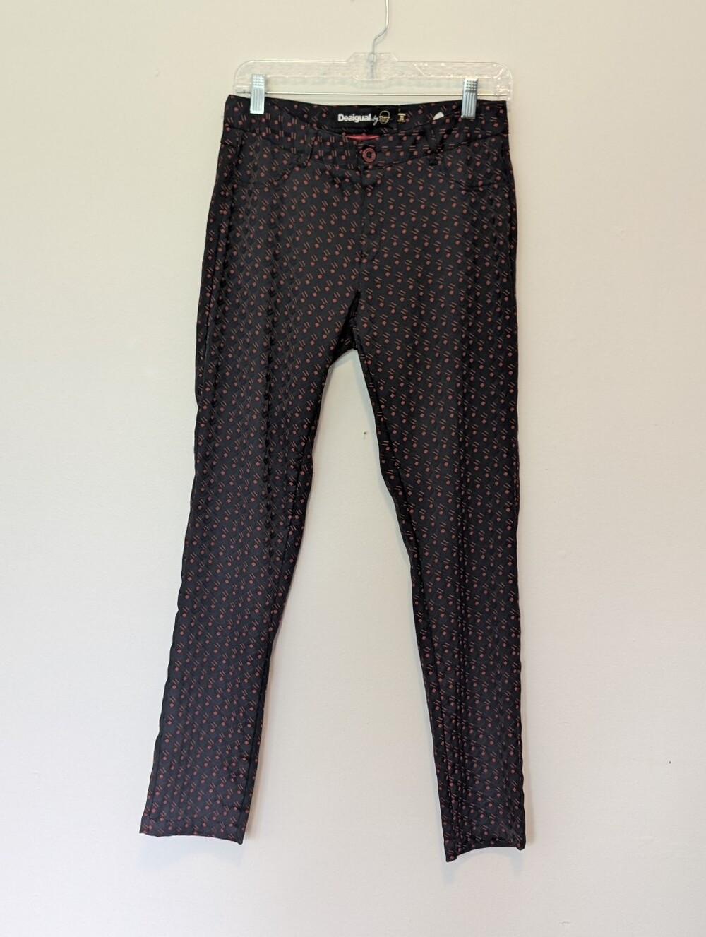 Desigual by Monsieur Christian Lacroix Jacquard Pants Red Black Geometric 28